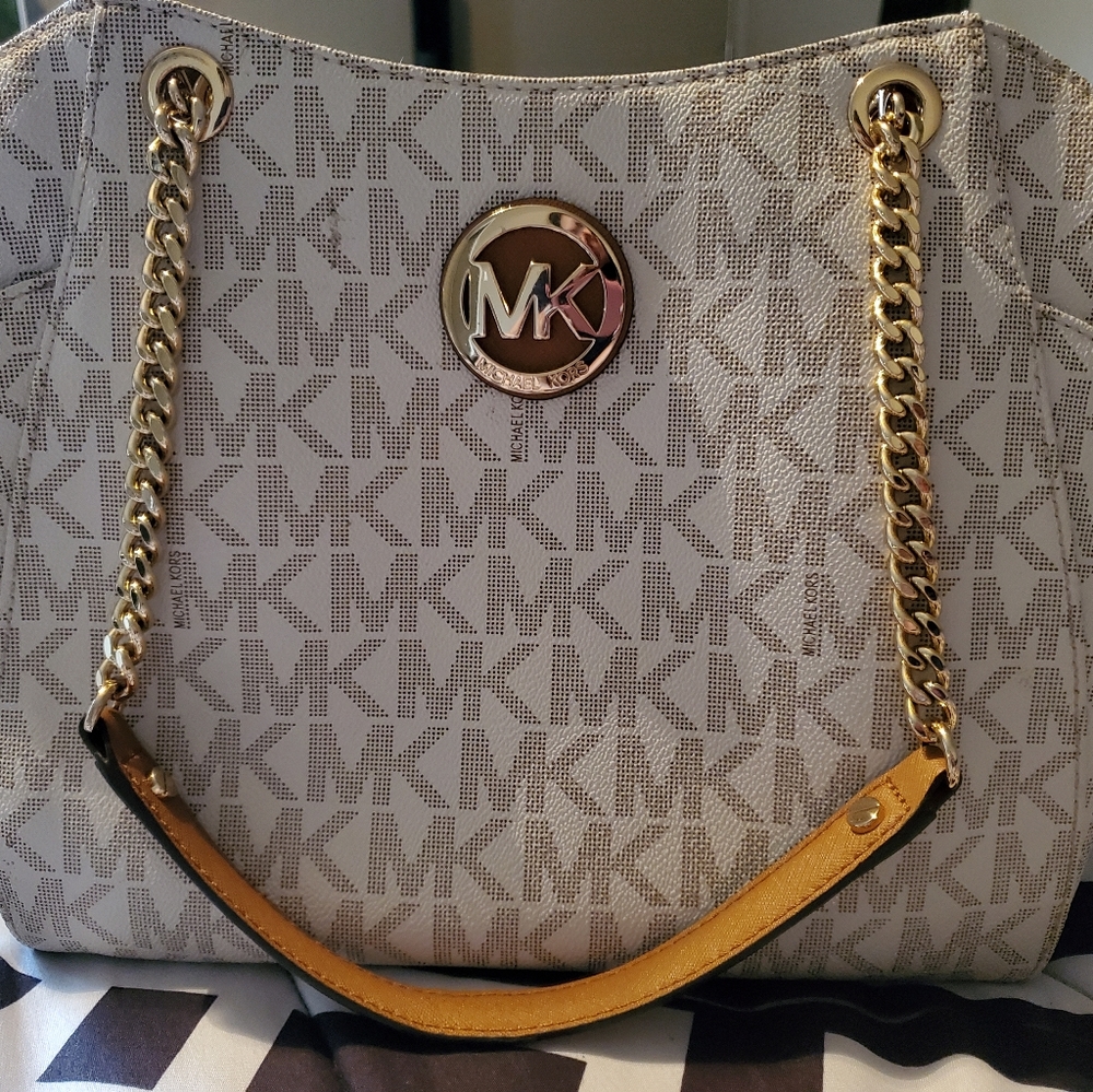 Michael Kors White Logo Chain-Handle Tote